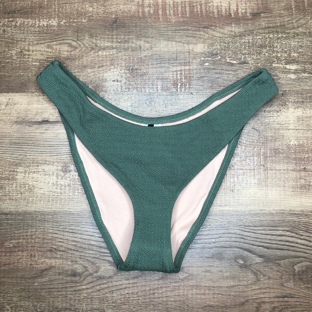 J. Crew Textured Curved Waist Cheeky Bikini Bottom Size Medium Green BC050 NWT